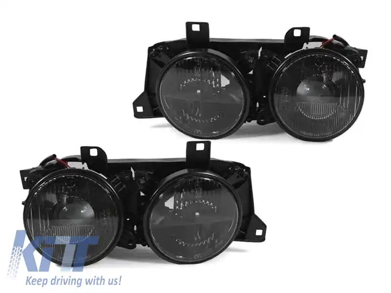 Set de faruri de tuning potrivit pentru BMW Seria 5 E34 1987-1995, Seria 7 E32 1986-1994 cu bază neagră, stânga și dreapta