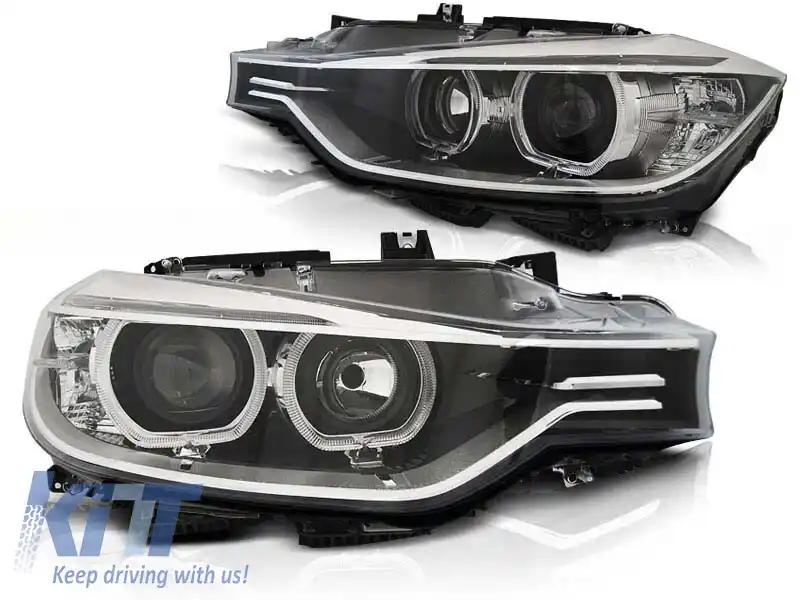 Set de faruri de tuning potrivit pentru BMW Seria 3 F30, F31 10.2011-05.2015 cu bază neagră, stânga și dreapta
