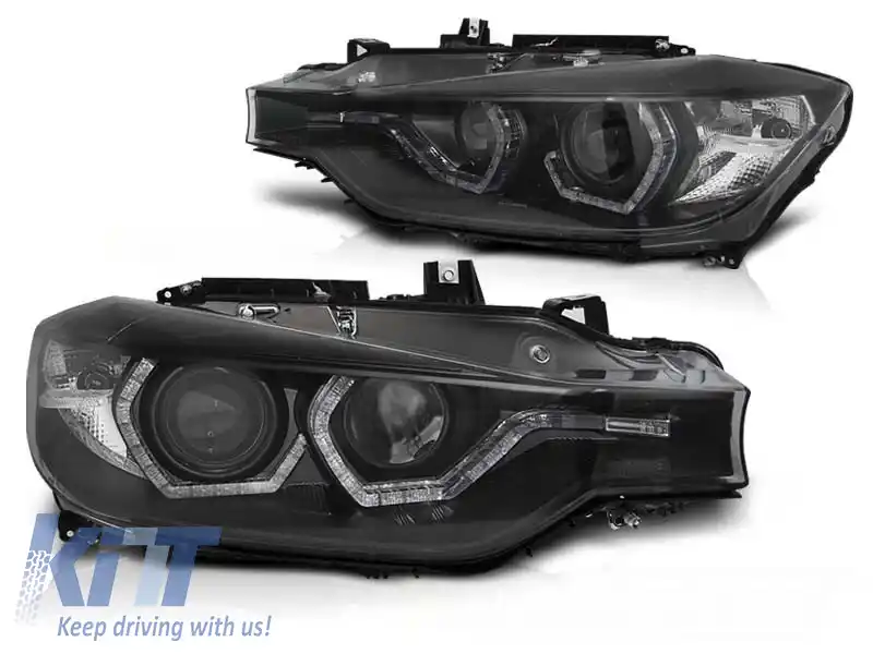 Set de faruri de tuning potrivit pentru BMW Seria 3 F30/F31 10.2011-05.2015 cu bază neagră, stânga și dreapta