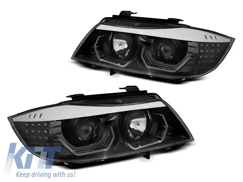 image-34-Set de faruri de tuning potrivit pentru BMW Seria 3 E90/E91 2005-2008 cu bază neagră, stânga și dreapta