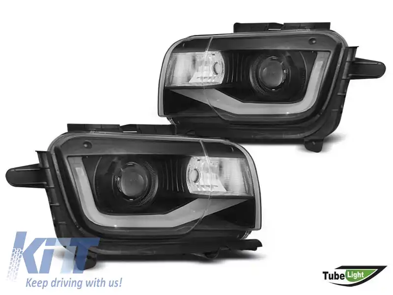 Set de faruri de tuning potrivit pentru Chevrolet Camaro 2009-2013 cu bază neagră, stânga și dreapta