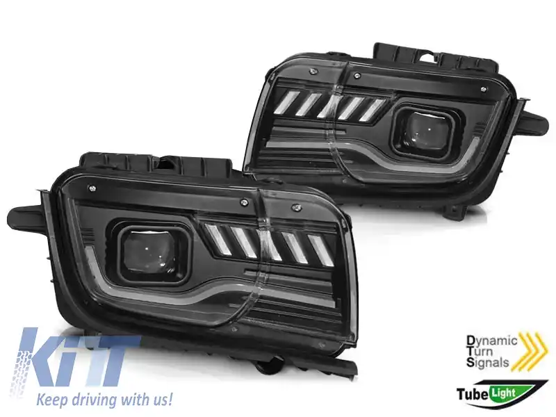 image-2-Set de faruri de tuning potrivit pentru Chevrolet Camaro 2009-2013 bază neagră cu semnal de întoarcere dinamic, stânga și dreapta