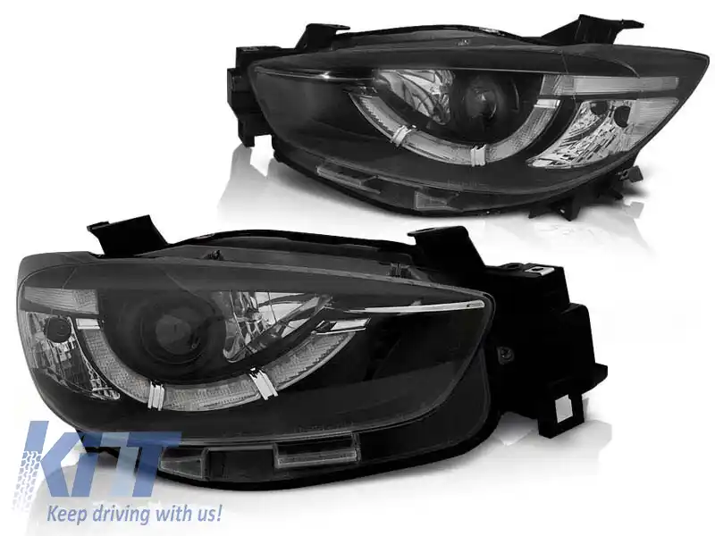 Set de faruri de tuning potrivit pentru Mazda CX5 2011-2015 cu bază neagră, stânga și dreapta
