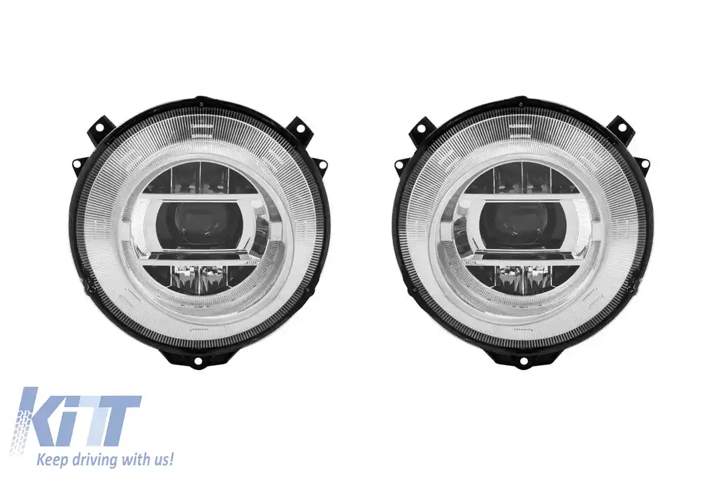 Set de faruri de tuning potrivit pentru Mercedes G-Class W463 cu design W464 1989-2018 cu bază cromată, stânga și dreapta