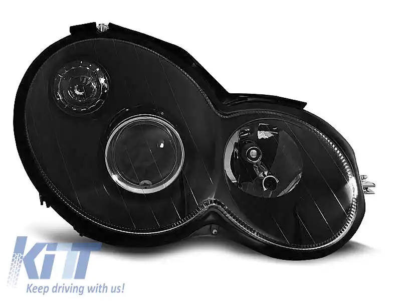 Set de faruri de tuning potrivit pentru Mercedes C-Class Sport Coupe CL203 2000-2004 cu bază neagră, stânga și dreapta