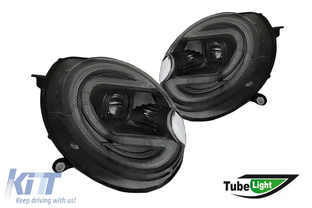 Set de faruri de tuning potrivit pentru Mini Cooper R56 2009-2013 cu bază neagră, stânga și dreapta