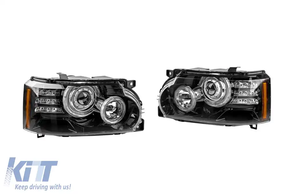 Set de faruri de tuning potrivit pentru Range Rover Vogue L322 2002-2009 cu bază neagră, stânga și dreapta