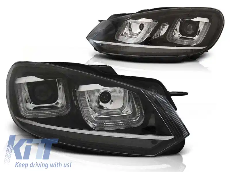 Set de faruri de tuning potrivit pentru VW Golf VI 2008-2012 cu bază neagră, stânga și dreapta