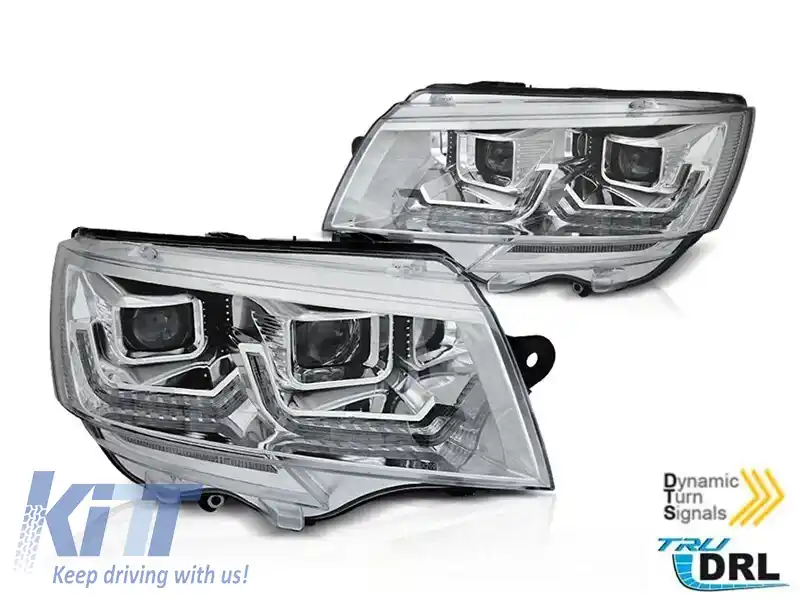 Set de faruri de tuning potrivit pentru VW T6.1 după 2020 cu bază cromată, stânga și dreapta