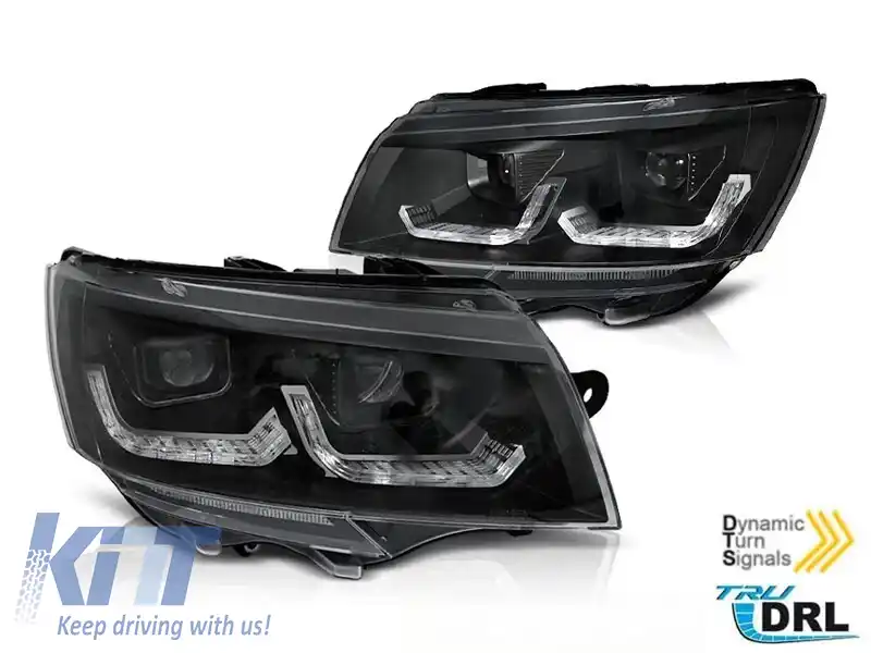 Set de faruri de tuning potrivit pentru VW T6.1 după 2020 cu bază neagră, stânga și dreapta