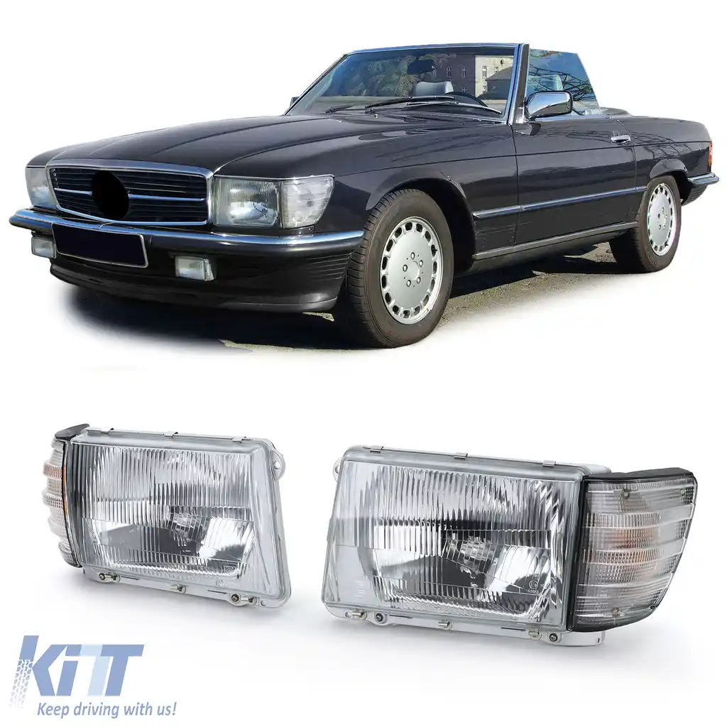 Set de faruri fără LWR cu 6 pini și semnalizatoare albe, potrivit pentru Mercedes SL R107 SLC C107