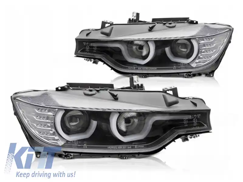 Set de faruri LED de tuning potrivit pentru BMW Seria 3 F30 sedan, F31 touring 10.2011-05.2015 cu bază neagră, stânga și dreapta