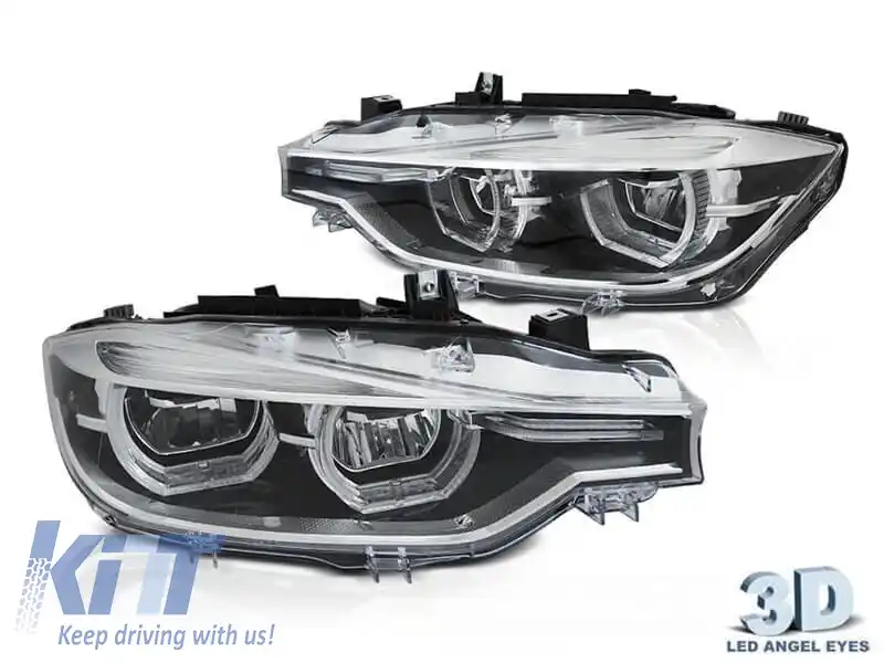 Set de faruri LED de tuning potrivit pentru BMW Seria 3 F30, F31 2015-2018 cu bază cromată, stânga și dreapta, pentru modelul cu faruri halogen
