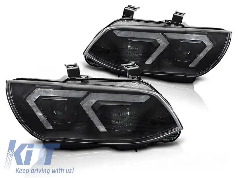 Set de faruri LED de tuning potrivit pentru BMW Seria 3 E92 coupe, E93 cabrio 2010-2013 cu bază neagră, pentru modelul cu lumini DRL de fabrică, fără AFS, stânga și dreapta