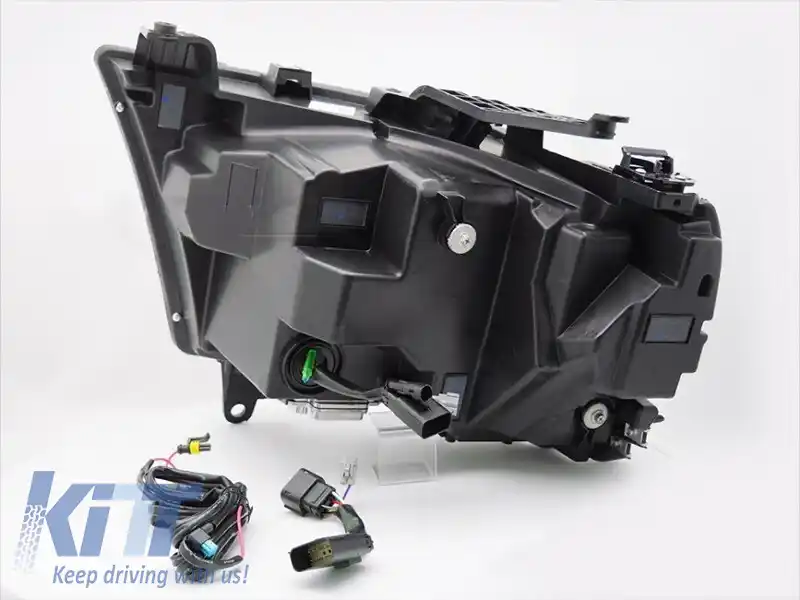 Set de faruri LED de tuning potrivit pentru Dodge Ram 1500 2019-2022 cu bază neagră, cu semnale de întoarcere dinamice, pentru modelul cu lumini DRL de fabrică, stânga și dreapta-image-6238359