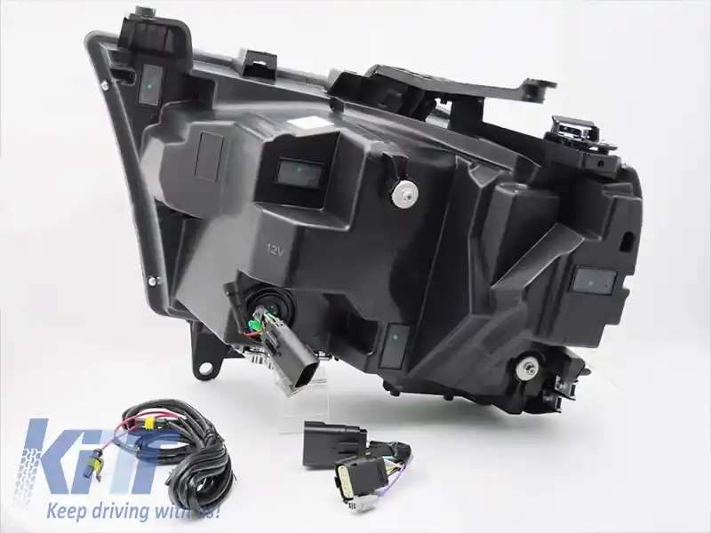 Set de faruri LED de tuning potrivit pentru Dodge Ram 1500 2019-2022 cu bază neagră, cu semnale de întoarcere dinamice, pentru modelul cu lumini DRL de fabrică, cu funcția 