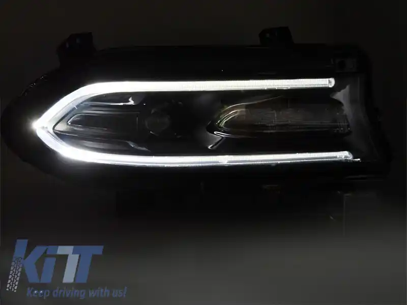 Set de faruri LED de tuning potrivit pentru Dodge Charger 2014-2023 cu bază neagră, pentru modelul cu lumini DRL de fabrică, stânga și dreapta-image-6238367