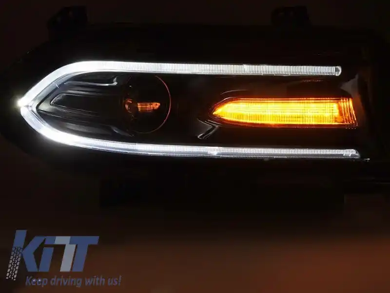 Set de faruri LED de tuning potrivit pentru Dodge Charger 2014-2023 cu bază neagră, pentru modelul cu lumini DRL de fabrică, stânga și dreapta-image-6238368