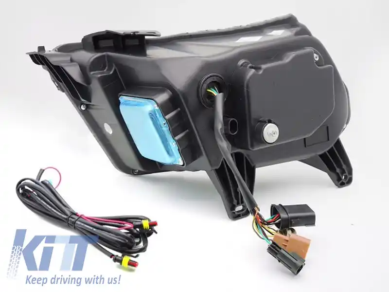 Set de faruri LED de tuning potrivit pentru Ford Mustang 2010-2013 cu bază neagră, pentru modelul cu lumini DRL din fabrică, cu semnalizatoare dinamice, stânga și dreapta-image-6238412