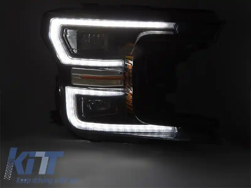 Set de faruri LED de tuning potrivit pentru Ford F150 2017-2020 cu bază neagră, pentru modelul cu lumini DRL din fabrică, cu semnale de întoarcere dinamice, stânga și dreapta-image-6238415