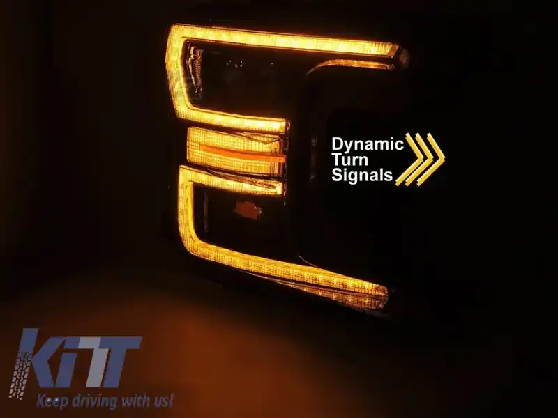 Set de faruri LED de tuning potrivit pentru Ford F150 2017-2020 cu bază neagră, pentru modelul cu lumini DRL din fabrică, cu semnale de întoarcere dinamice, stânga și dreapta-image-6238416