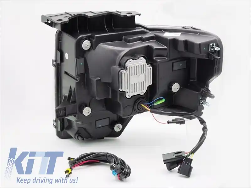 Set de faruri LED de tuning potrivit pentru Ford F150 2008-2014 cu bază neagră, pentru modelul cu lumini DRL din fabrică, cu semnale de întoarcere dinamice, cu funcția 