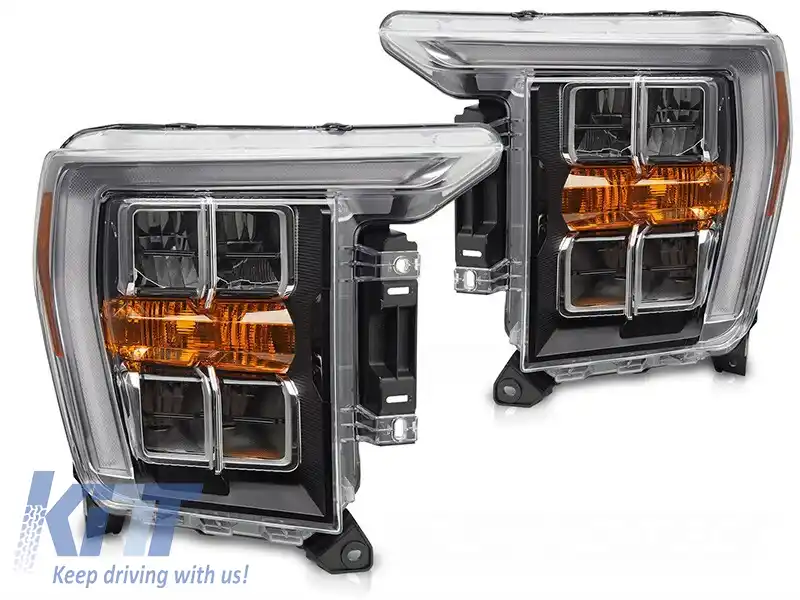 Set de faruri LED de tuning potrivit pentru Ford F150 2020-2023 cu bază neagră, pentru modelul cu lumini DRL din fabrică, stânga și dreapta