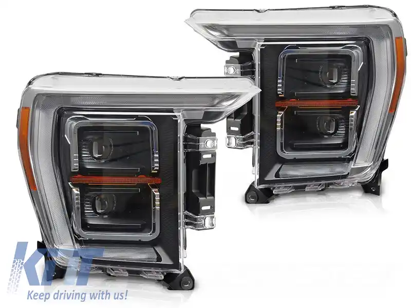 Set de faruri LED de tuning potrivit pentru Ford F150 2020-2023 cu bază neagră, pentru modelul cu lumini DRL de fabrică, stânga și dreapta