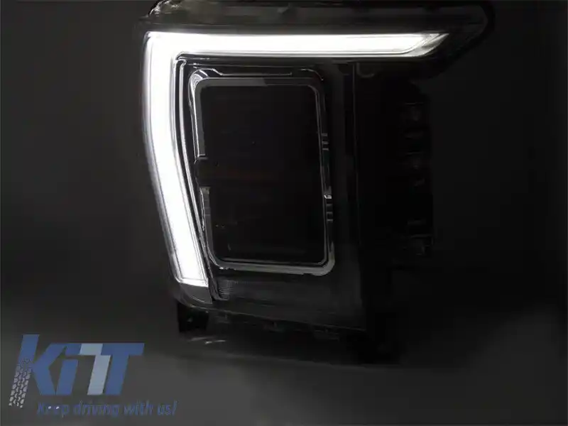 Set de faruri LED de tuning potrivit pentru Ford F150 2020-2023 cu bază neagră, pentru modelul cu lumini DRL de fabrică, stânga și dreapta-image-6238429