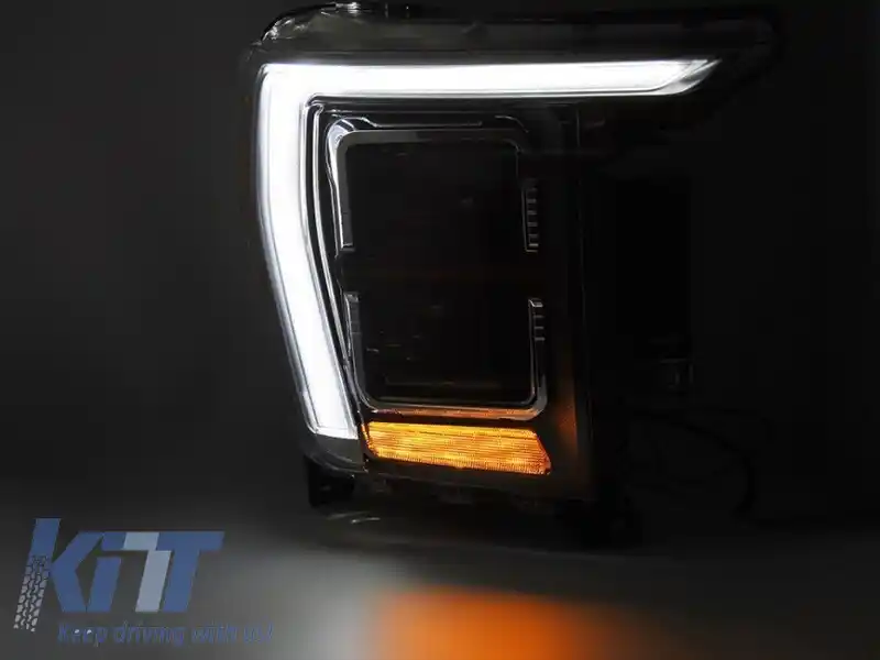 Set de faruri LED de tuning potrivit pentru Ford F150 2020-2023 cu bază neagră, pentru modelul cu lumini DRL de fabrică, stânga și dreapta-image-6238430