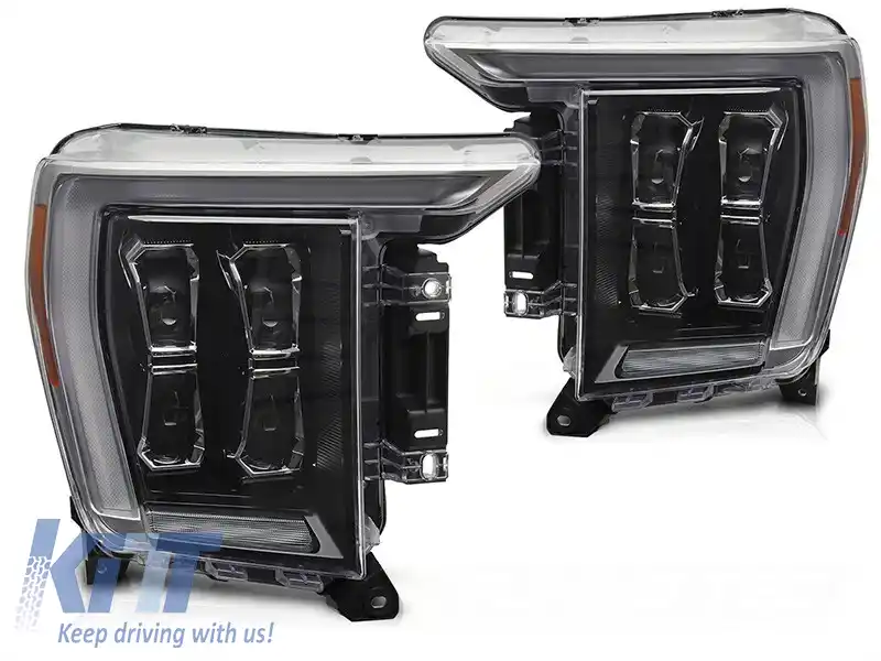 Set de faruri LED de tuning potrivit pentru Ford F150 2020-2023 cu bază neagră, pentru modelul cu lumini DRL de fabrică, stânga și dreapta