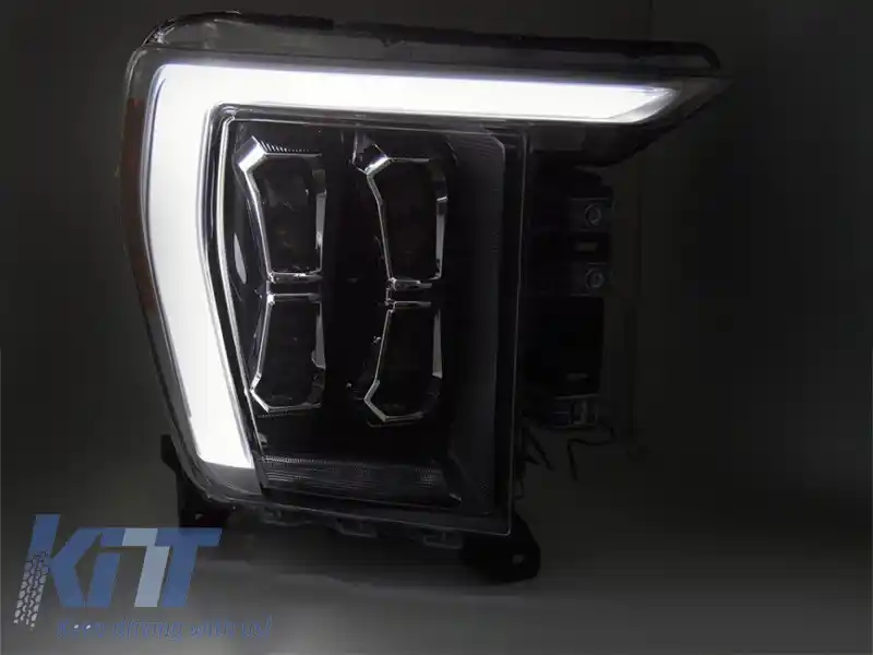 Set de faruri LED de tuning potrivit pentru Ford F150 2020-2023 cu bază neagră, pentru modelul cu lumini DRL de fabrică, stânga și dreapta-image-6238434