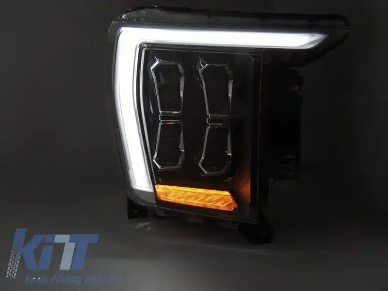 Set de faruri LED de tuning potrivit pentru Ford F150 2020-2023 cu bază neagră, pentru modelul cu lumini DRL de fabrică, stânga și dreapta-image-6238435