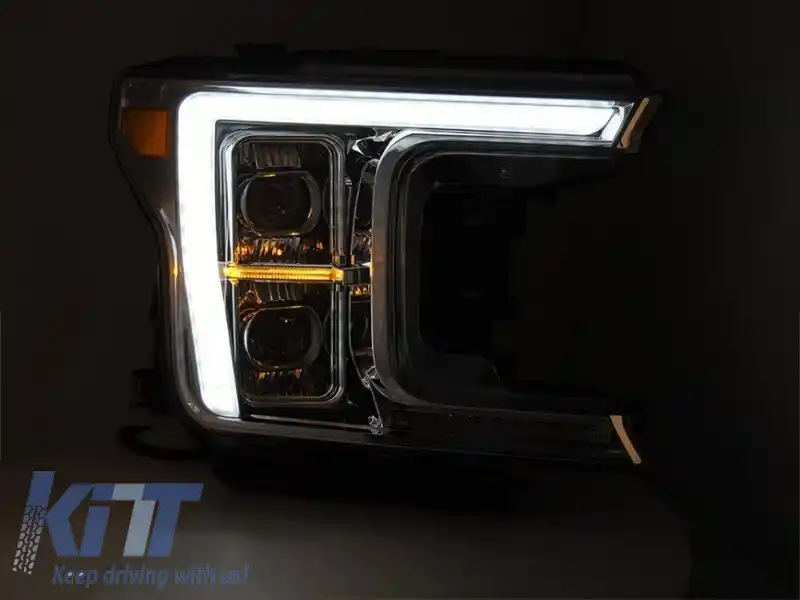 Set de faruri LED de tuning potrivit pentru Ford F150 2017-2020 cu bază cromată, cu semnalizatoare dinamice, stânga și dreapta-image-6238449