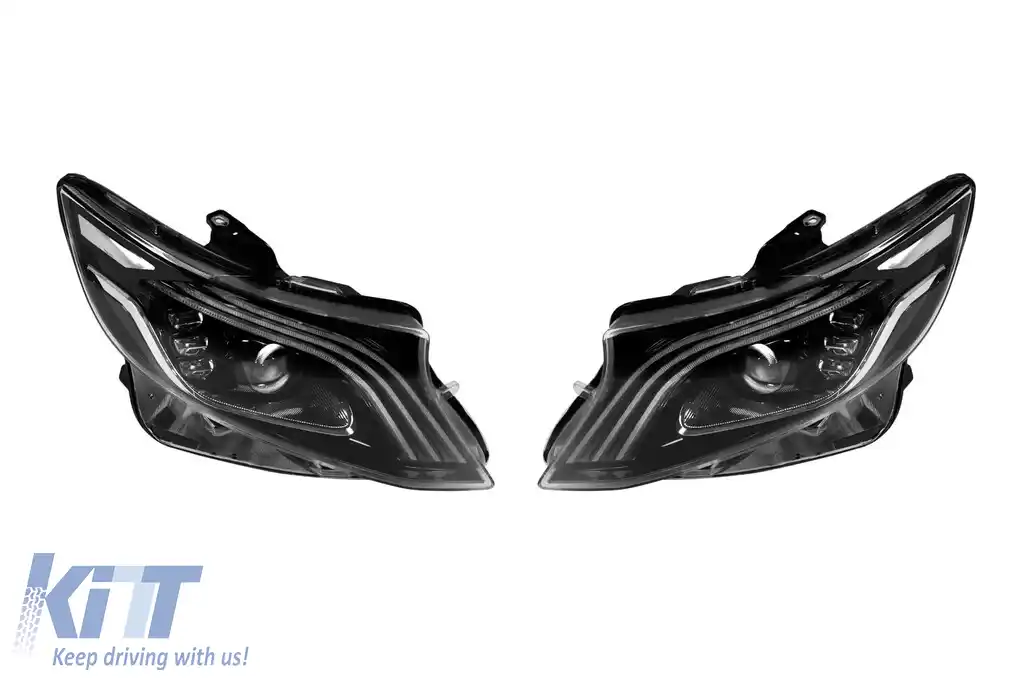 Set de faruri LED de tuning potrivit pentru Mercedes V-Class W447 2014-2023 cu bază neagră, stânga și dreapta
