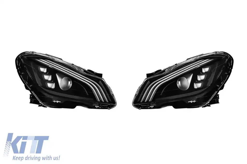 Set de faruri LED de tuning potrivit pentru Mercedes Clasa C W204, S204 2011-2014 cu bază cromată, stânga și dreapta