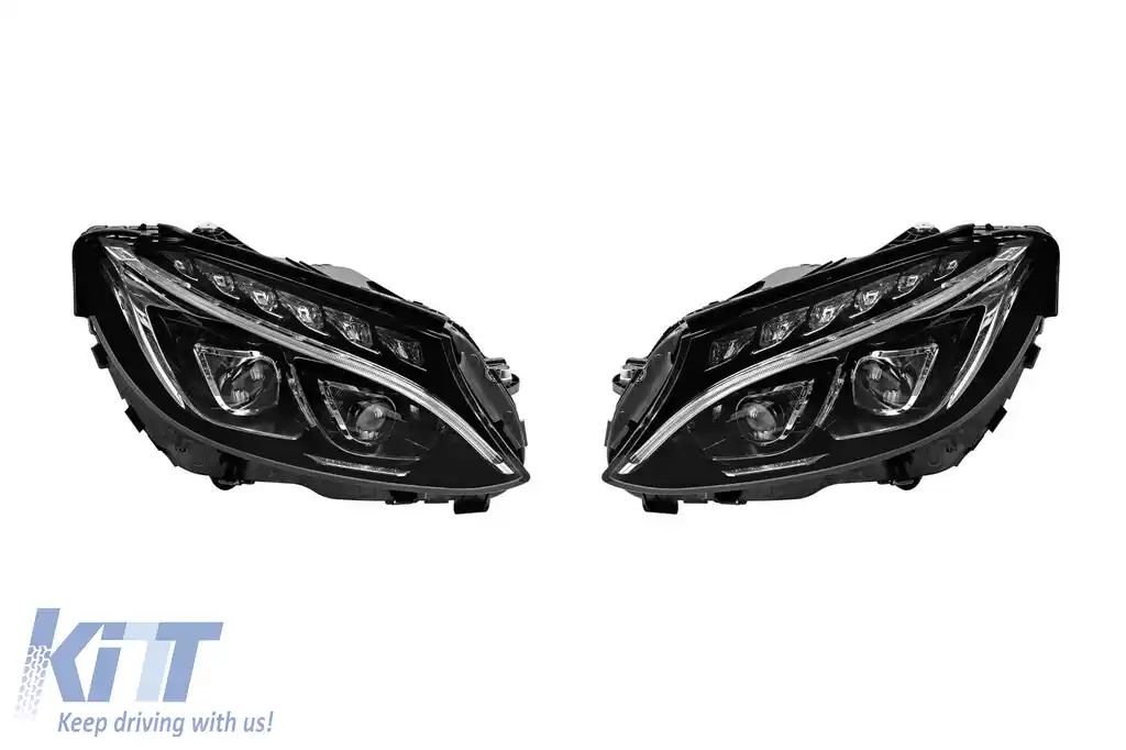 Set de faruri LED de tuning potrivit pentru Mercedes C-Class W205, S205 2014-2018 cu bază cromată, stânga și dreapta