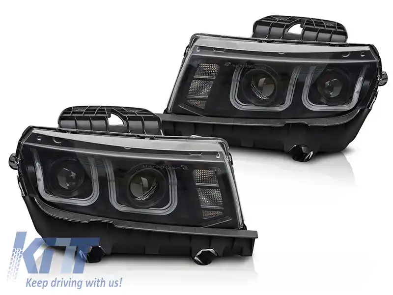 Set de faruri LED de tuning potrivit pentru Chevrolet Camaro 2013-2015 cu bază neagră, stânga și dreapta