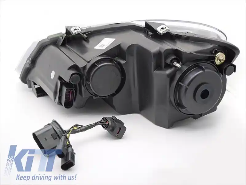 Set de faruri LED de tuning potrivit pentru Volkswagen Polo 2009-2017 cu bază neagră, pentru modelul cu faruri halogen din fabrică, cu semnalizatoare dinamice, stânga și dreapta-image-6238782