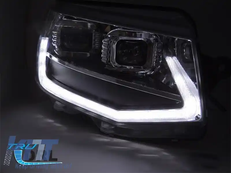 Set de faruri LED de tuning potrivit pentru Volkswagen T6 2015-2019 cu bază neagră, pentru modelul cu lumini DRL din fabrică, stânga și dreapta-image-6238790