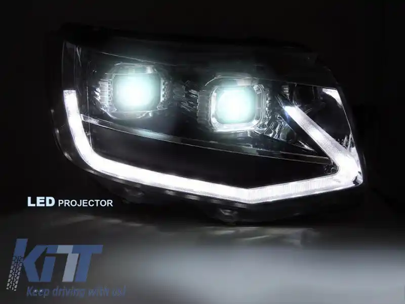 Set de faruri LED de tuning potrivit pentru Volkswagen T6 2015-2019 cu bază neagră, pentru modelul cu lumini DRL din fabrică, stânga și dreapta-image-6238791