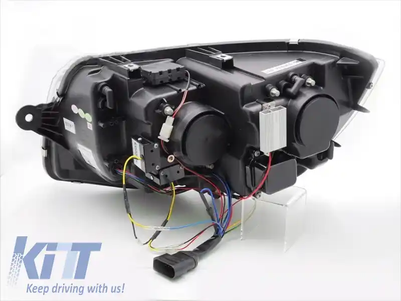 Set de faruri LED de tuning potrivit pentru Volkswagen T6 2015-2019 cu bază neagră, pentru modelul cu lumini DRL din fabrică, stânga și dreapta-image-6238793