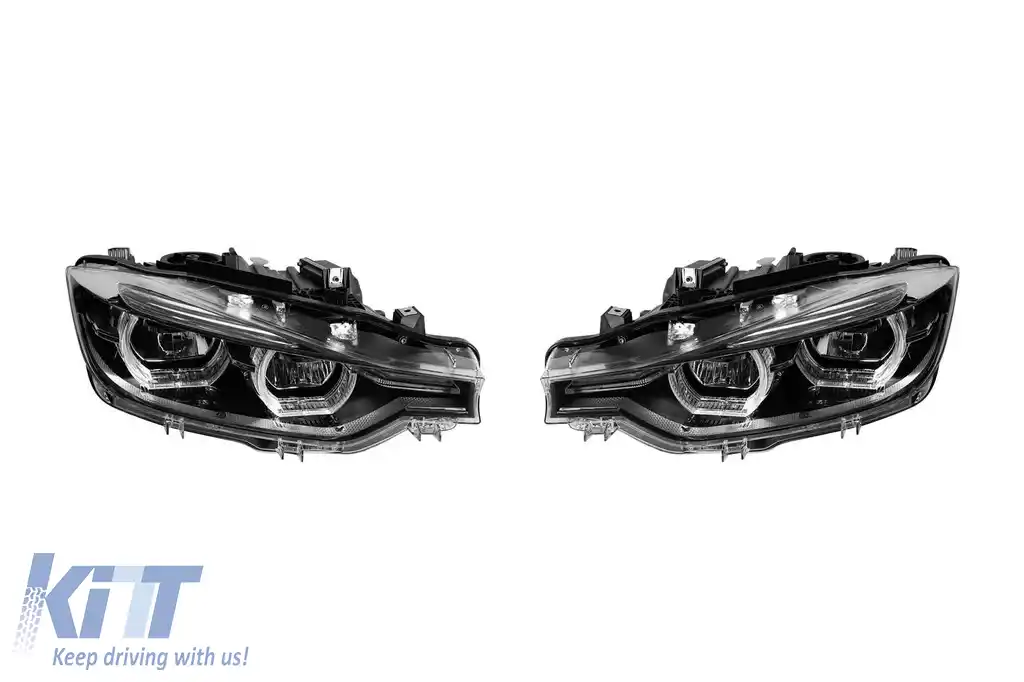 Set de faruri LED de tuning potrivite pentru BMW Seria 3 F30, F31 2013-2015 cu carcasă neagră, potrivite pentru modelul cu faruri halogen