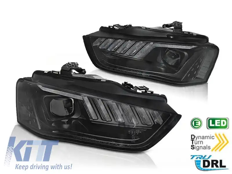 Set de faruri LED potrivit pentru Audi A4 B8 2012-2015 cu semnalizator dinamic pentru modelul cu faruri halogen din fabrică, bază neagră, stânga și dreapta