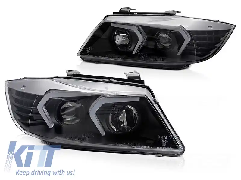 image-48-Set de faruri LED potrivit pentru BMW Seria 3 E90 sedan, E91 touring 2005-2008 cu bază neagră