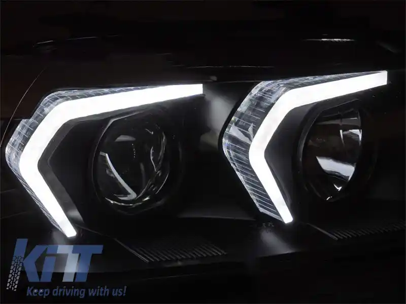 Set de faruri LED potrivit pentru BMW Seria 3 E90 sedan, E91 touring 2005-2008 cu bază neagră-image-6152655