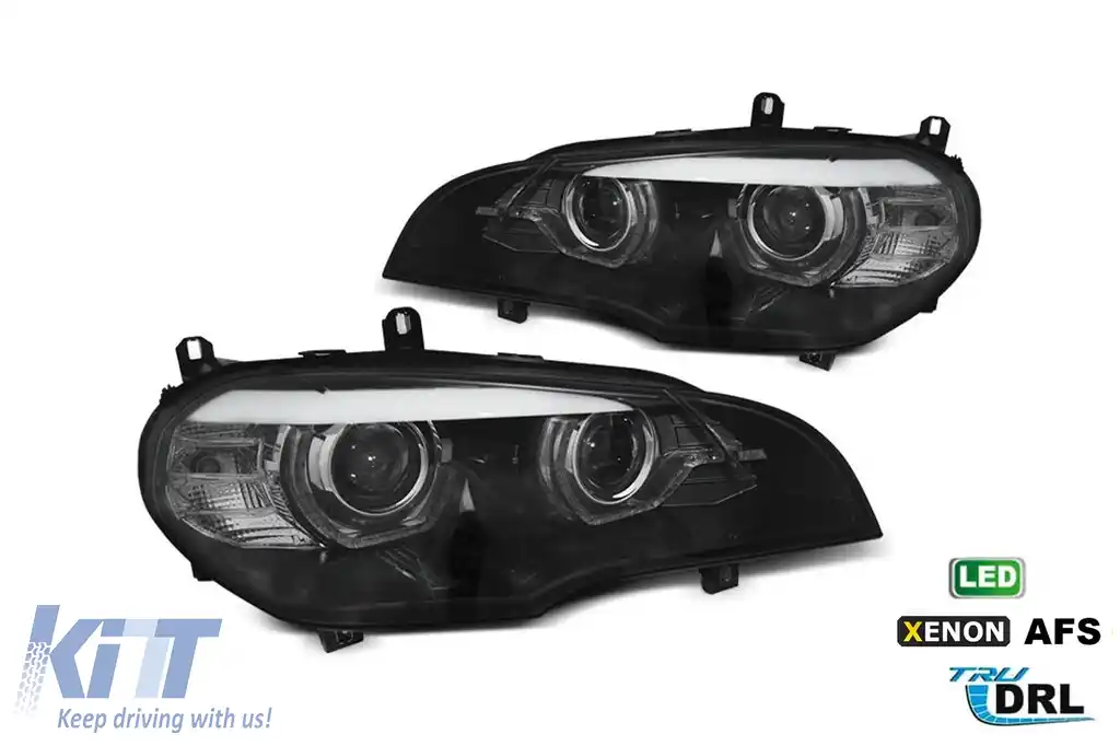 Set de faruri LED potrivit pentru BMW X5 E70 2007-2013 cu xenon de fabrică, cu AFS, bază neagră, stânga și dreapta