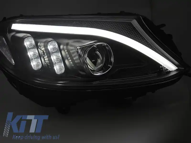 Set de faruri LED potrivit pentru Mercedes C-Class W205 2014-2018 cu bază neagră, stânga și dreapta, pentru modelul cu faruri halogen standard-image-6238476
