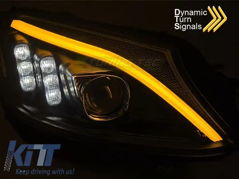 Set de faruri LED potrivit pentru Mercedes C-Class W205 2014-2018 cu bază neagră, stânga și dreapta, pentru modelul cu faruri halogen standard-image-6238477
