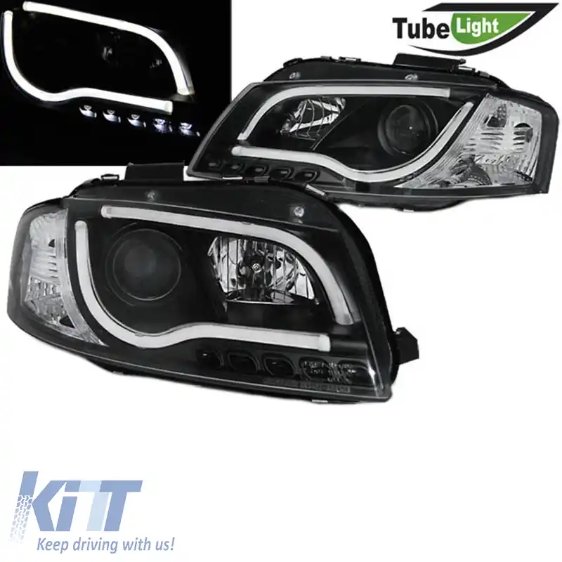 Set de Faruri Potrivit pentru Audi A3 8P 03-08 DRL & Tub LED Negru H7/H1 Sonar-image-6290072
